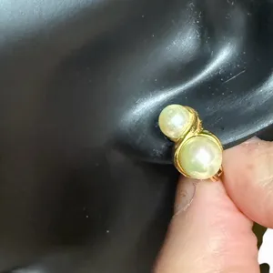 Vintage 1950s Gold-tone Clip-on Earrings Faux Pearls RMN Stamped thumbnail 3