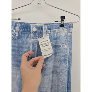 Mila Rosabella Pants Womens‎ M Blue Trompe L'oeil Faux Denim Print Wide Leg Knit thumbnail 3