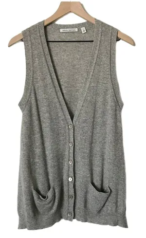 Autumn Cashmere Gray 100% Pure Cashmere Button Front V-Neck Sweater Vest Medium thumbnail 1