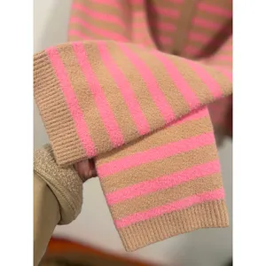 NVLT Anthropologie Striped Cardigan Sweater Lady Jacket Pink Tan Large Preppy thumbnail 6