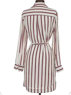 Express Outlet White Convertible Sleeve Red Striped Long Sleeve Shirt Dress Sz S thumbnail 3