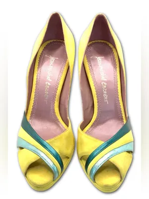 Jean-Michel Cazabat Paris Yellow Suede And Teal Leather Accent Heels (37) thumbnail 2