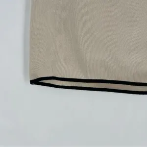 Mable Cream Skirt Black Trim‎ Stretch Ribbed Knit Mini High Rise Size L thumbnail 4