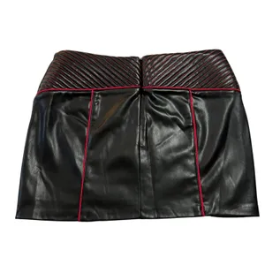 Zara Faux Leather Black Quilted Red Piping Moto Mini Skirt‎ Size L Biker Rock thumbnail 5