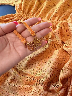 Luli Fama Obsession Cabana kimono sleeves dress, crochet knit, mustard yellow, M thumbnail 12