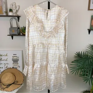 En Saison Plaid Organza Mini Dress in Natural Checker Size Small thumbnail 5