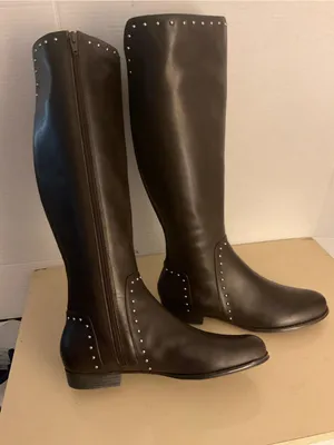 Isaac Mizrahi women brown leather Stud-Trim tall Knee Boots riding boots US 9.5 thumbnail 1
