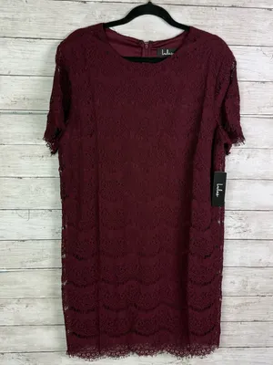 Lulus Take Me to Brunch Burgundy Lace Shift Dress Size XL thumbnail 3