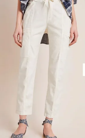 Anthropologie Angela Cropped Cargo Pants Size 26 Ivory utility Cotton Lyocell thumbnail 1