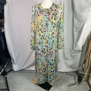 LOFT‎ Size 4 Floral Midi Dress Grey Pastel Button Front Sheer Lined Long Sleeve thumbnail 11