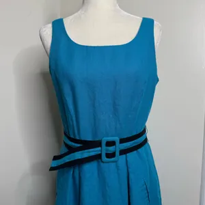 Talbots Pure Irish Linen Blue Midi Dress W/ Belt Women’s Size 10 Lined thumbnail 3