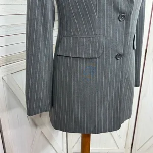 Vintage Moda International Pinstripe‎ Long Blazer Jacket Grey Pink 4 thumbnail 7