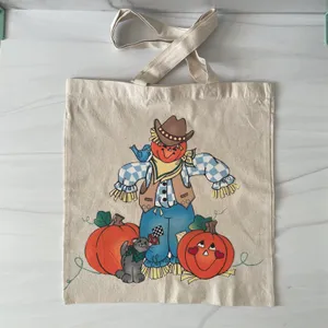 Handmade Daisy Kingdom Vintage Halloween Scarecrow and Pumpkin Tote Bag thumbnail 1
