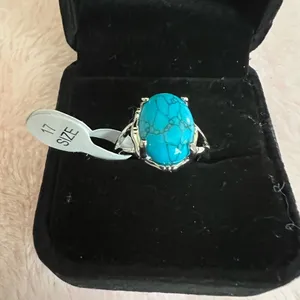 Gorgeous Faux Turquoise and Silver Gemstone Ring Size 17/6.5 US thumbnail 1