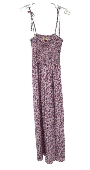 Fantastic Fawn wide leg floral smocked jumpsuit lavender large tie straps spring thumbnail 1