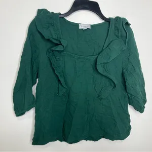 Francine ruffle gauze top 100% cotton green women’s size small‎ thumbnail 2