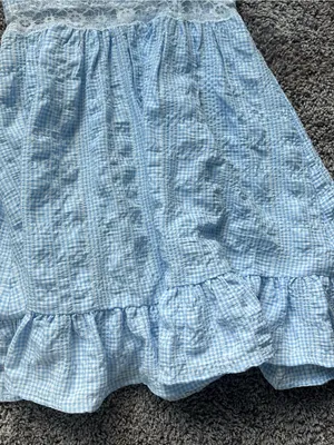 Light Blue Gingham Mini Dress with Lace Trim thumbnail 4