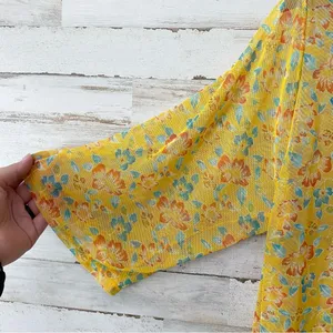 Boutique NWOT Yellow Mesh Floral Kimono Large thumbnail 2