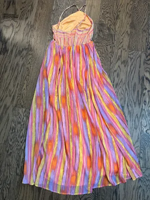 Pink, Orange & Yellow Striped Maxi Dress thumbnail 4