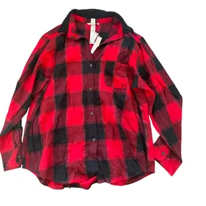 Victorias Secret Plaid Sherpa Lined Flannel Shirt Size‎ L Red Black Cozy NWT thumbnail 1