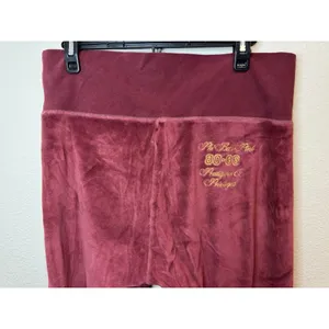 Victoria's Secret Y2K Pink Velour Pants Fold Over‎ Bootcut In Burgundy Size M thumbnail 8