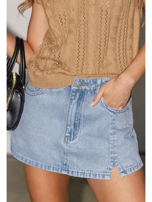 NWT Cupshe Blue Denim Notched Hem Mini Skort - Size: Extra Large thumbnail 2