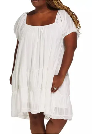 Davi & Dani White Kimmy Dress Puff Sleeve Tiered Back Tie NWT‎ Medium thumbnail 1