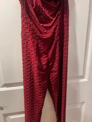 Women’s Backless Red Textured Dress with Cross-Back Detail thumbnail 5