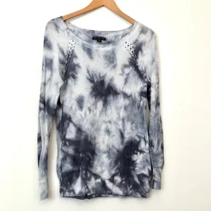 AMERICAN EAGLE Shoulder Stitch Sweater Gray Black ? Tie Dye Boho Crew Neck Boho thumbnail 3