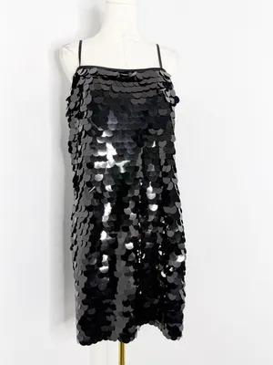 White House Black Market Black Sequin Mini Dress Size 12 NWT Party Vegas thumbnail 3
