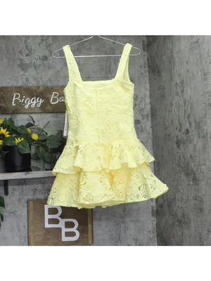 NWT Aqua Womens Lined Lace Tiered Mini Dress IDO14101 Yellow XS thumbnail 3