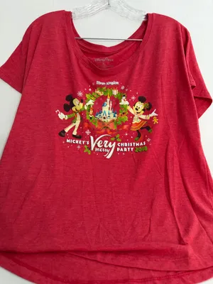 Disney Mickey & Minnie 'Very Merry Christmas Party' Ladies Red Tee thumbnail 1