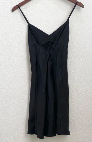 ZARA Black Criss Cross Back Satin Mini Slip Dress M thumbnail 6