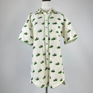 NWOT Farm Rio Linen Blend Coconut Embroidered Romper Green and Ivory Size M thumbnail 4