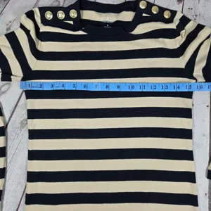 J.Crew Perfect Fit Stripe Long Sleeve‎ T-Shirt Gold Button Shoulder BS569 S thumbnail 7