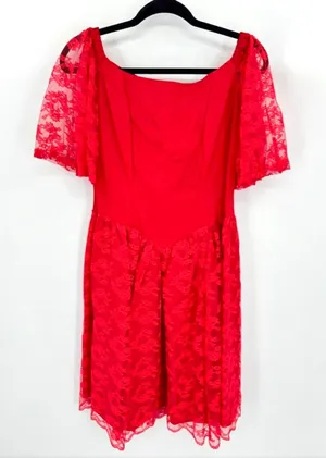 Vintage 80s 90s Red Dress Satin Lace Bow Formal Dance Molly Ringwald Medium Fit thumbnail 1