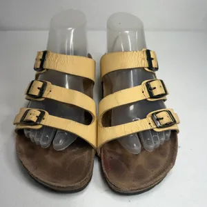 Birkenstock 39 8 Sandals Florida Leather Yellow Triple Strap Slide Germany thumbnail 4