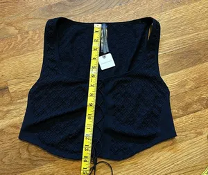 Anthropologie New Black Stretchy Crop Lace-up Corset Top Women’s Large XL thumbnail 4