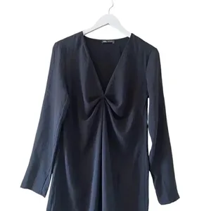 ZARA Black SHORT DRAPED DRESS Long Sleeves V-Neck Women’s Minimalist SZ S #1669 thumbnail 5