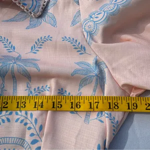 YOZY Pink Blue Palm Print Shirt Dress Belted Linen Blend Size L (8-10) thumbnail 5