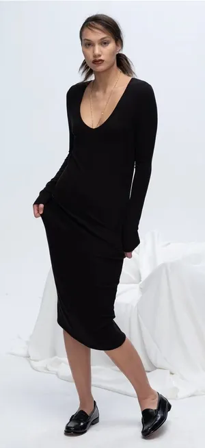 ATM Modal‎ Rib Long Sleeve Long Sleeve Midi Dress Black Womens Size S thumbnail 1