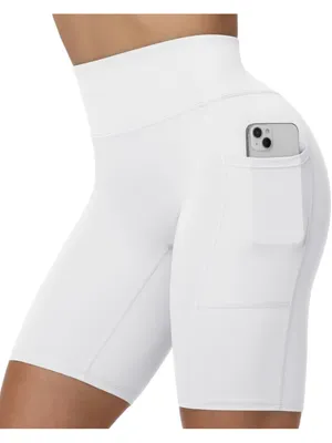 NEW No Front Seam Biker Workout Shorts 8" High Waist Tummy Control Spandex L thumbnail 1