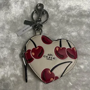 Coach Heart Coin Pouch Bag Charm With Cherry Print thumbnail 5