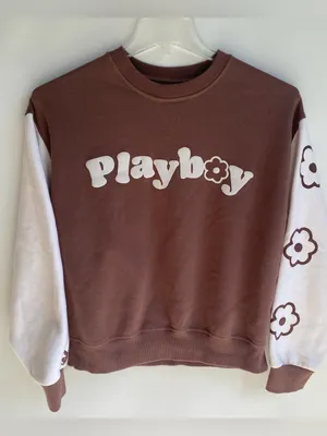 PacSun playboy brown white daisy floral sleeve crewneck sweatshirt loungewear XS thumbnail 1
