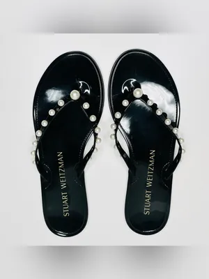 Stuart Weitzman Goldie Black Shiny Jelly Flip Flop Sandal Shoe NWOB thumbnail 12