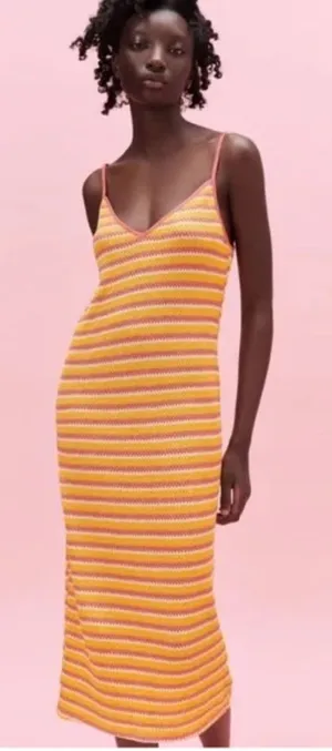 Zara | Striped Jacquard Crochet‎ Knit Midi Dress medium thumbnail 1
