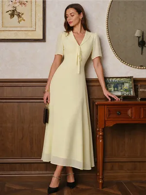 RIHOAS Pale Yellow Tie-Front Maxi Dress thumbnail 2
