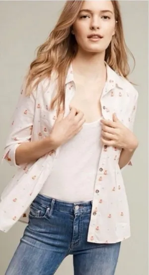 Maeve Anthropologie Miette Teepee Button Down‎ Shirt Women's 4 White Boho Hippie thumbnail 1