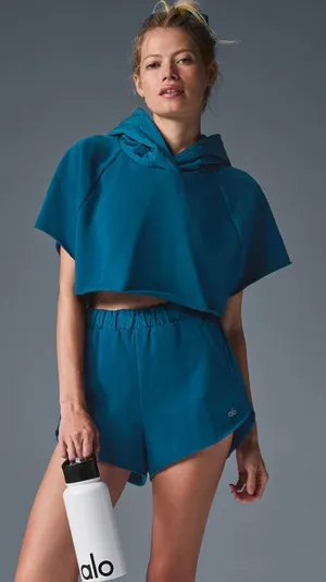 ALO Yoga NWT In The Air Short Sleeve Cropped Hoodie Eclipse Blue Size M thumbnail 1