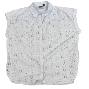 Gap Eyelet Blouse Womens L Light Blue Embroidered Button Front Cap Sleeve Top thumbnail 13